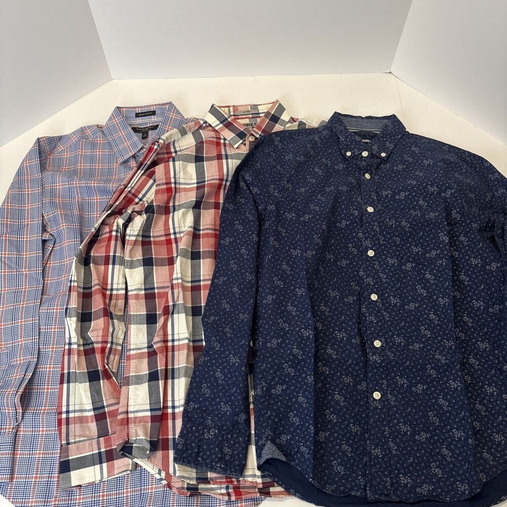Lot Of 3 Express Banana Republic Button Down Shirt Men's L/S Modern Slim Small
